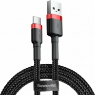 Baseus Cafule Cable Durable Nylon Braided Wire USB / USB-C QC3.0 2A 3M, Μαύρο - Κόκκινο (CATKLF-U91)